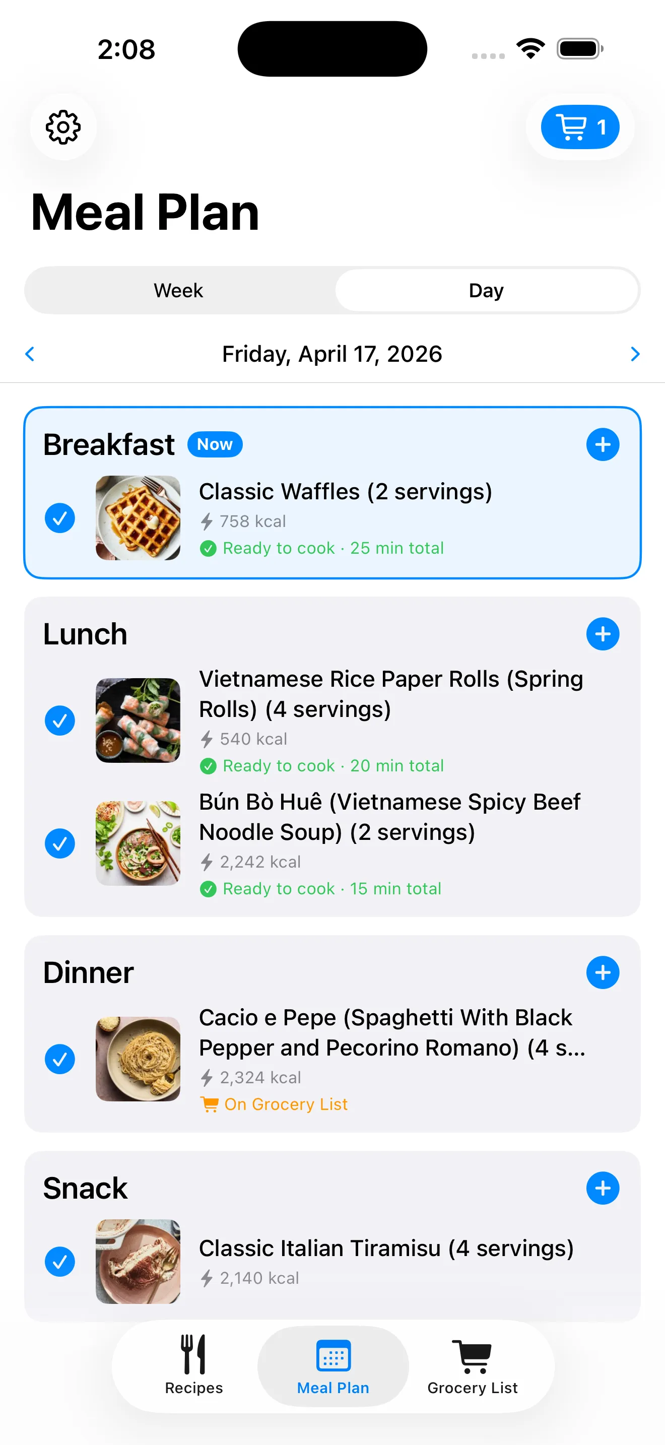 Daily meal plan