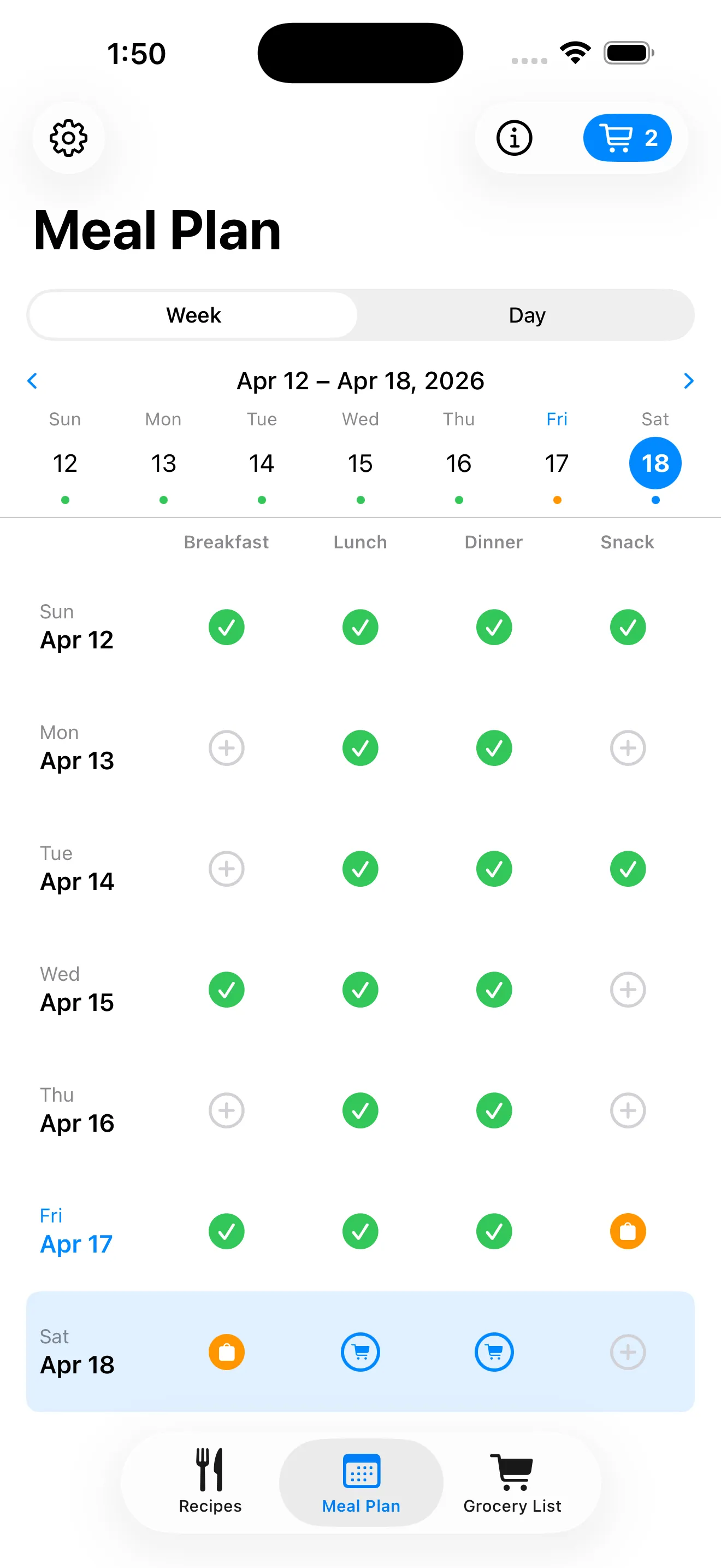 Weekly meal plan
